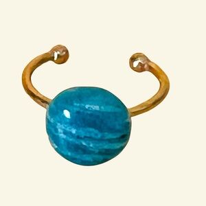 Elegant round Blue turquoise Stone Gold tone adjustable Ring